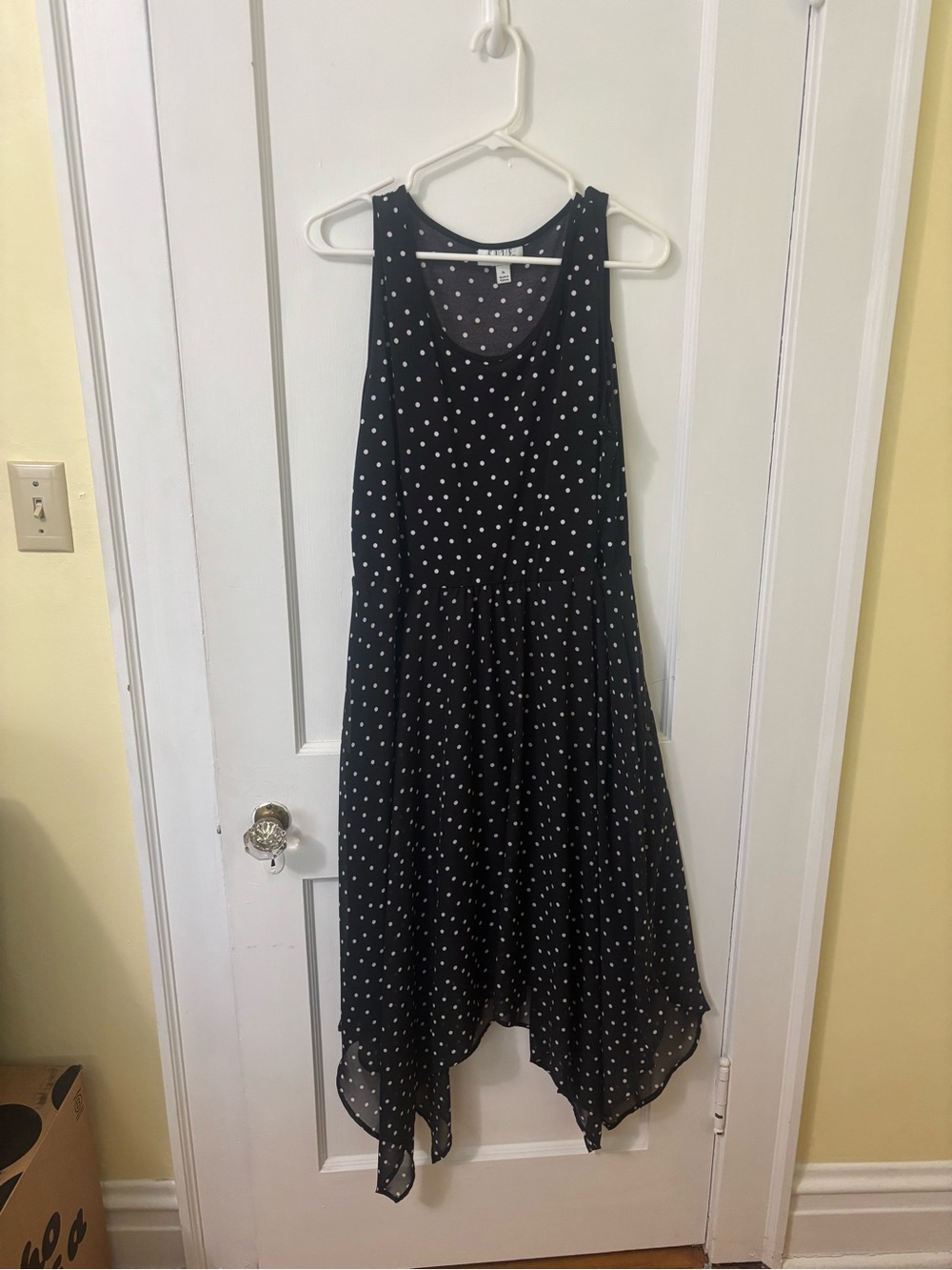 ELLE Black Polka Dot Handkerchief Hem Dress